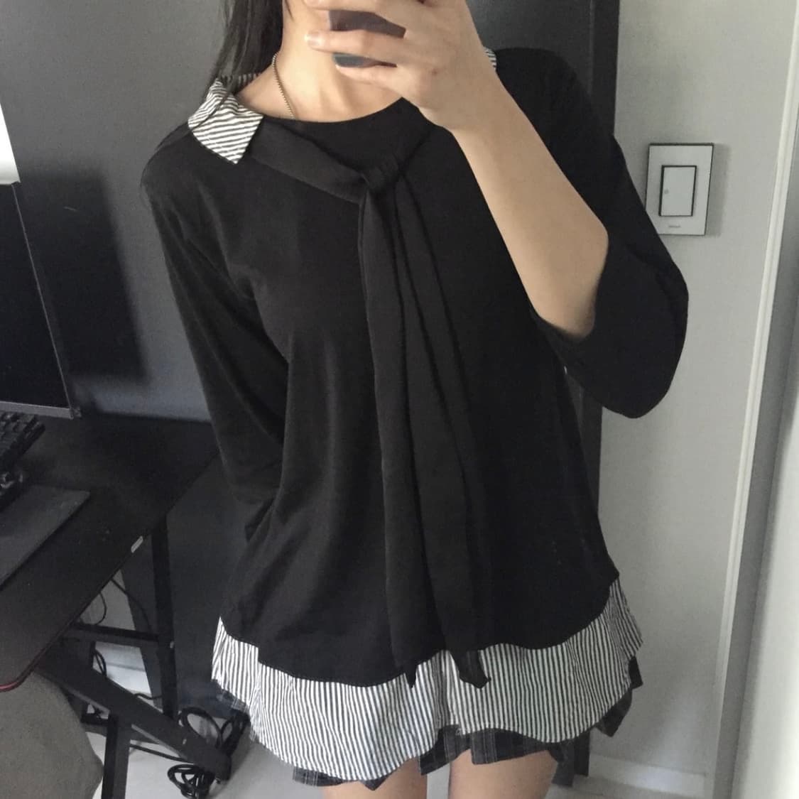 JPN Vintage 모리걸 히메갸루 스트라이프 레이어드 롱슬리브 상품이미지1