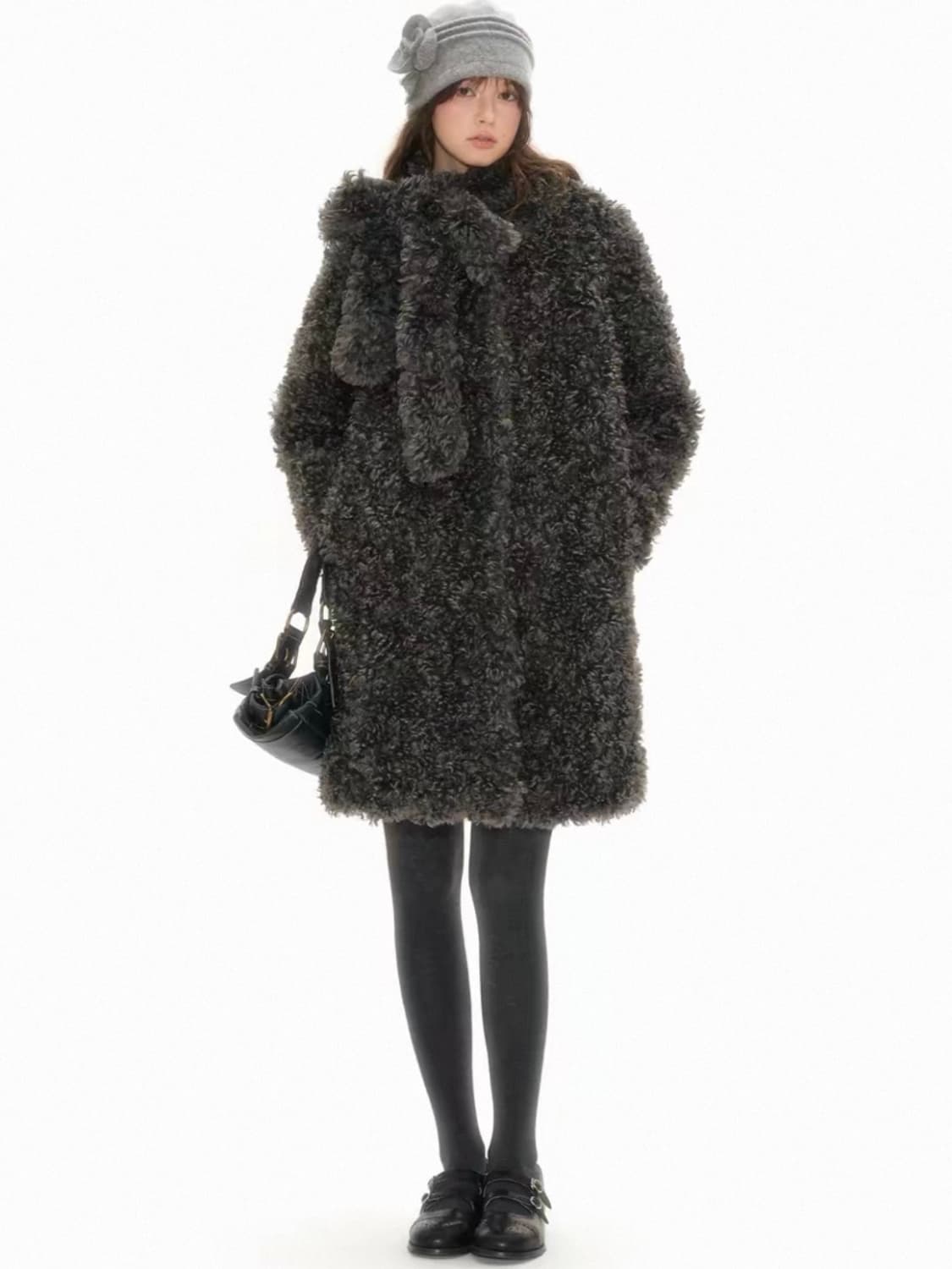 NECYSTUDIO 앙고라 코트 (리버시블 리본 머플러 탈부착) 상품이미지2