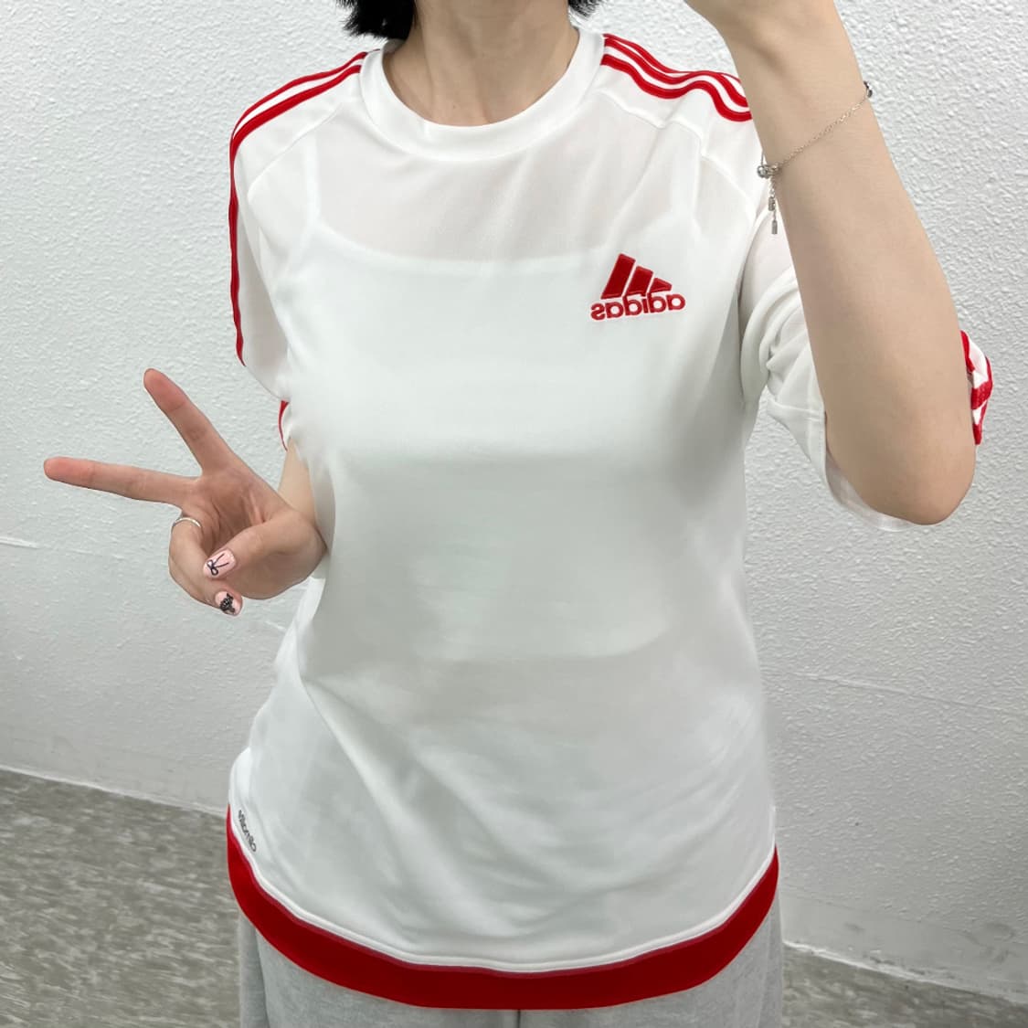 아디다스 에스트로 레드라인 화이트 반팔 저지 L 상품이미지5