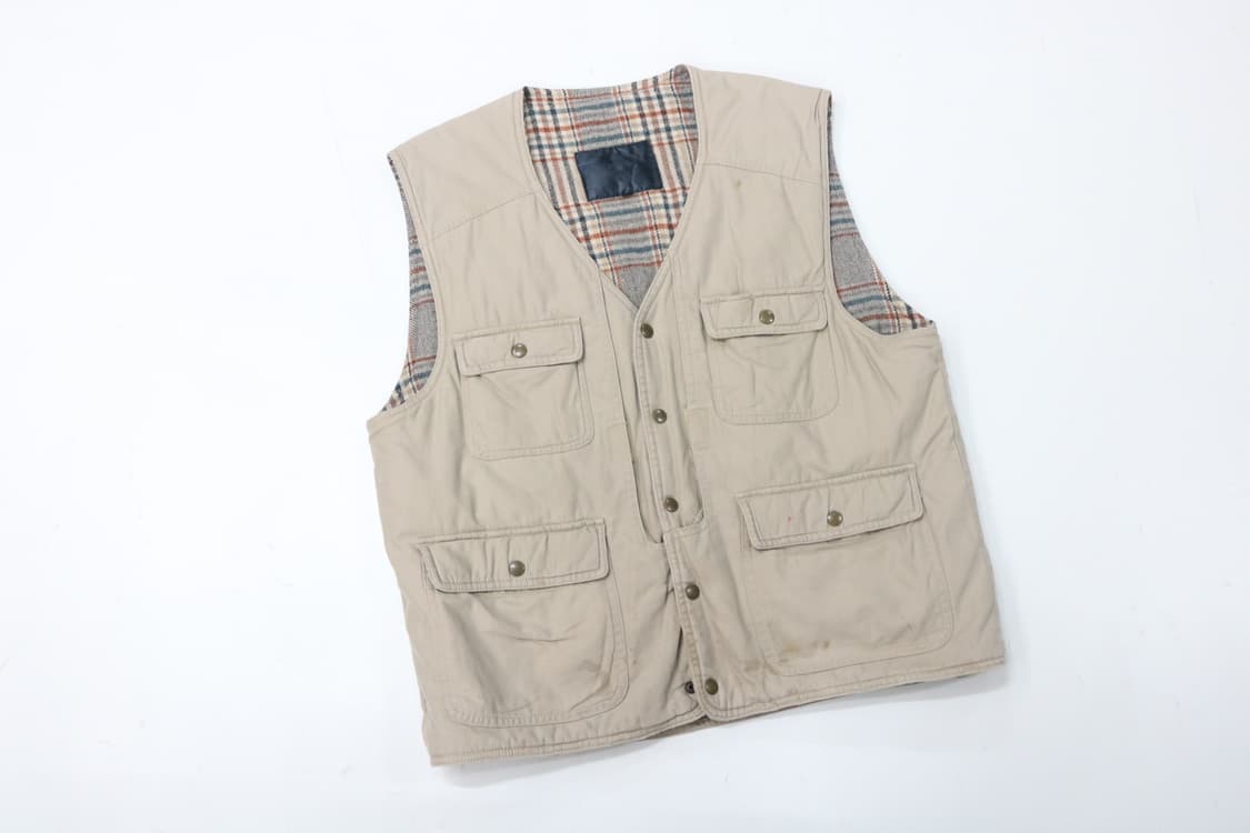 빈티지 베이지 멀티포켓 체크 라이닝 워크 베스트 (L) 상품이미지2