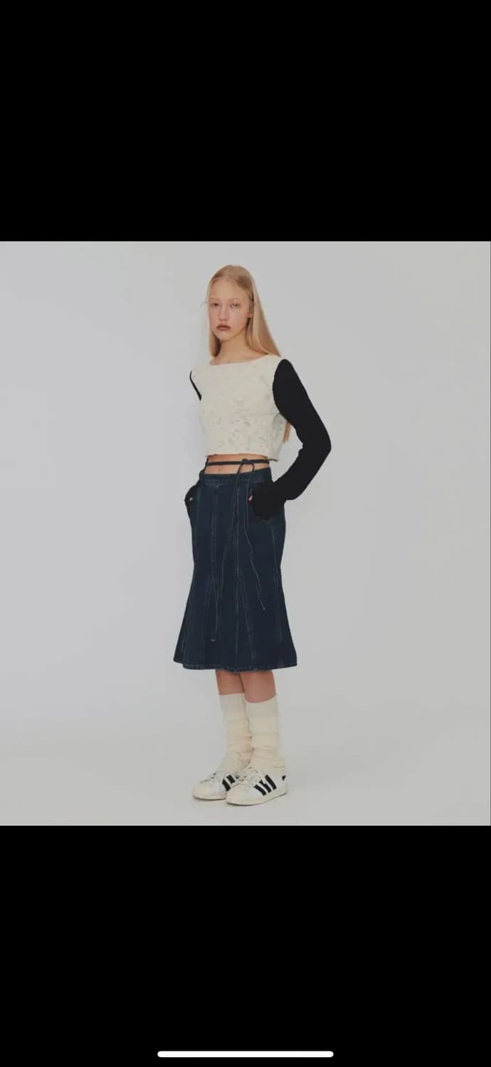 다이애그널 컬러 블록 크롭 니트 상품이미지2