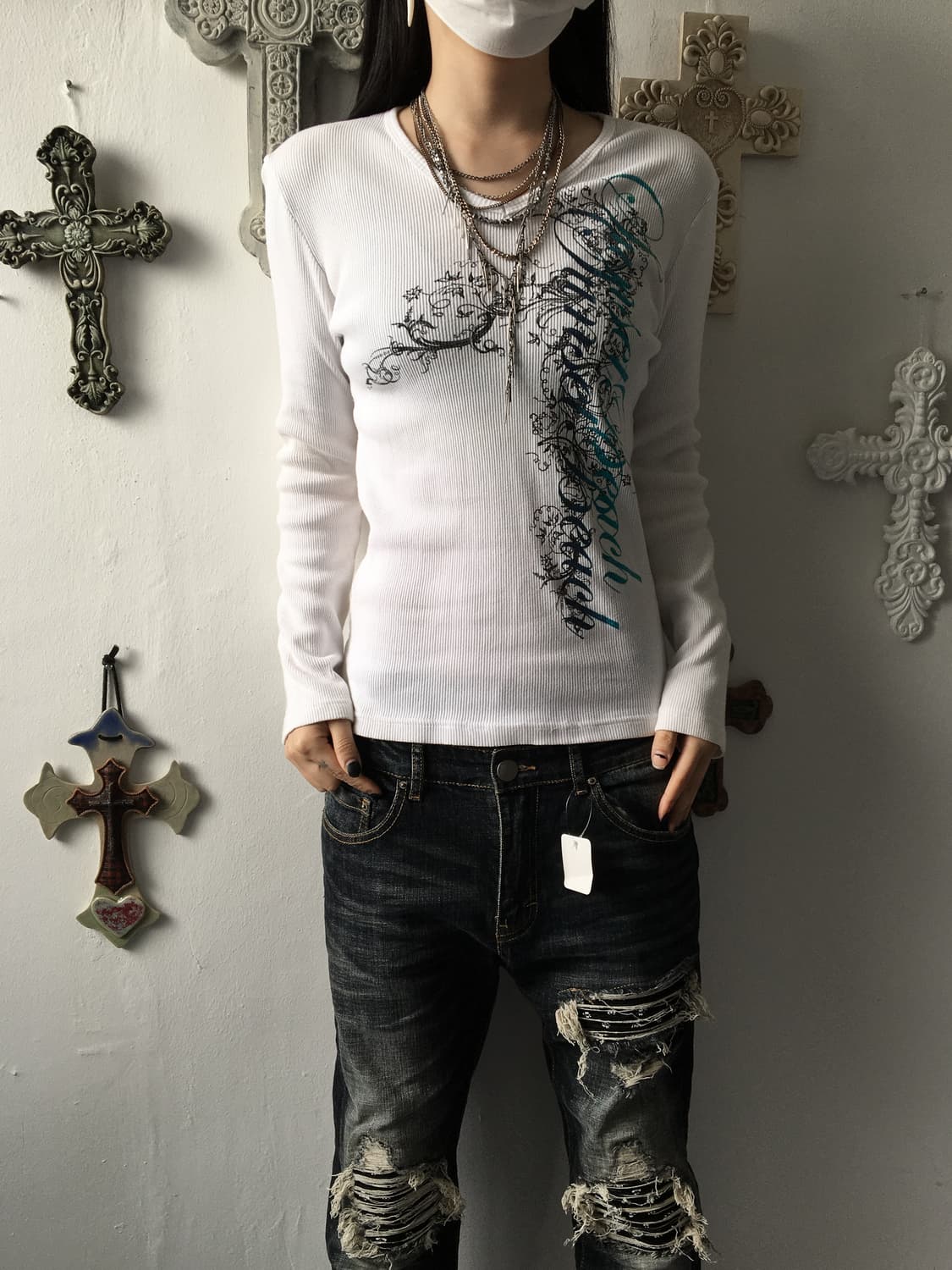 Lettering printing ribbed sleeve 상품이미지1