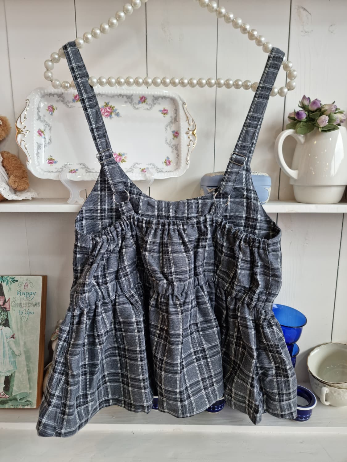 체크 프릴 리본 조끼탑 상품이미지3