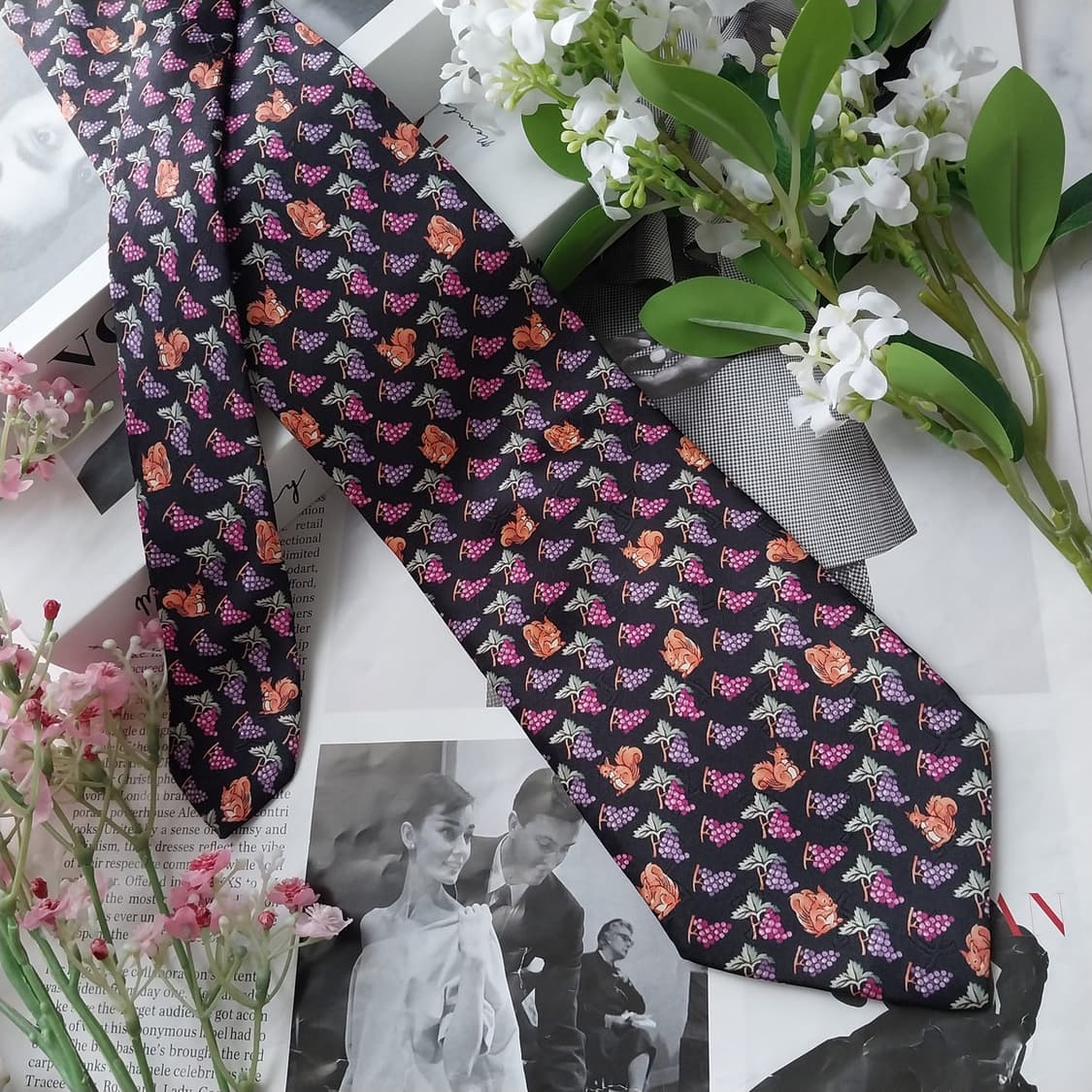 레오나드 실크 포도 다람쥐 모티브 넥타이 9.5cm A+등급 K2092 상품이미지2