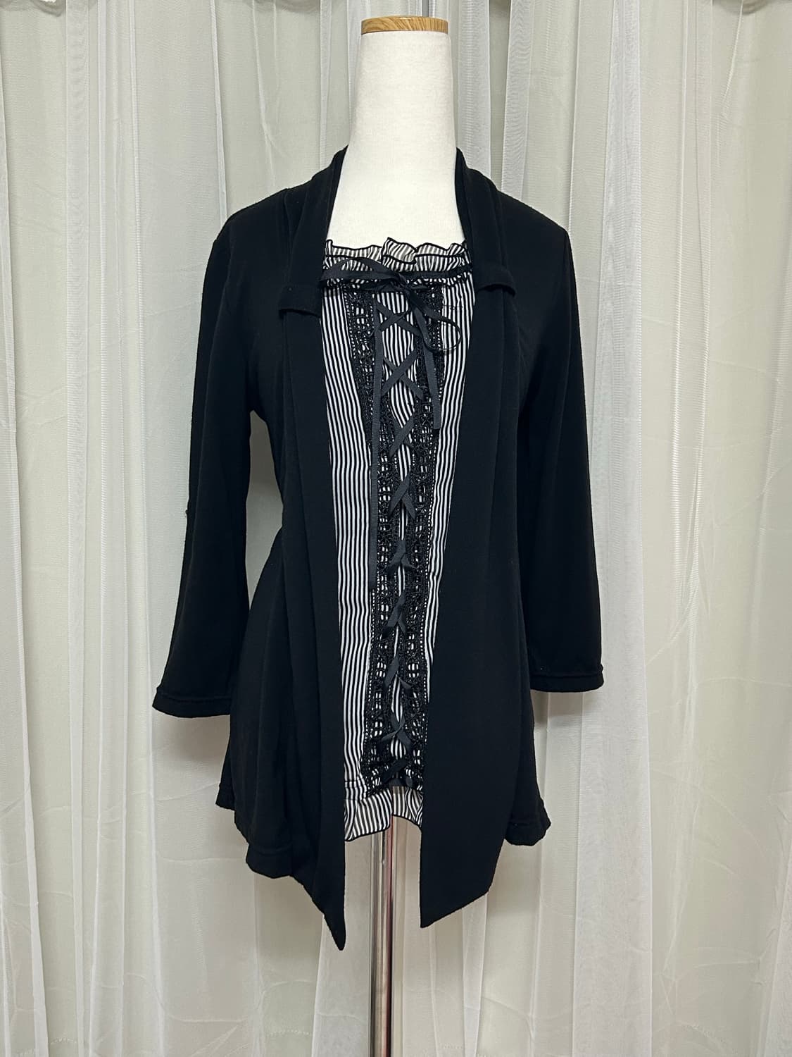 공겜여주 레이어드 리본 아일렛 탑 고딕 고스 긱시크 상품이미지1