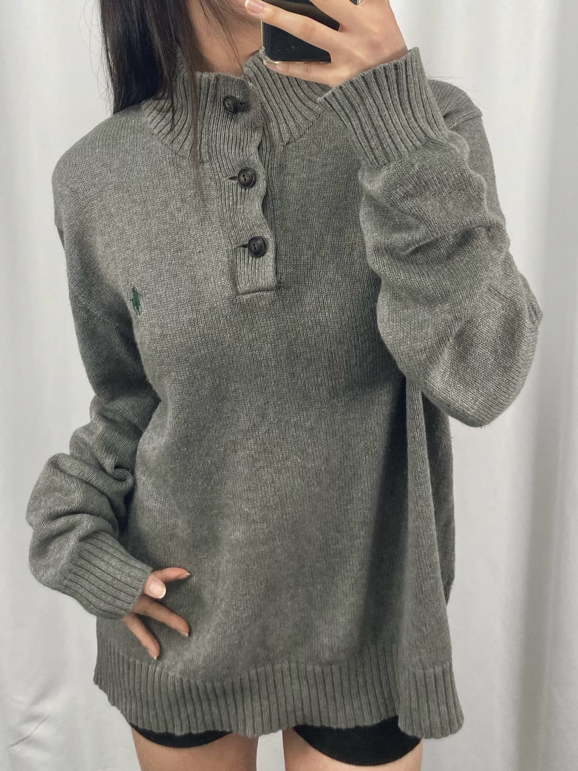 폴로 그레이 하프 버튼 니트 상품이미지2