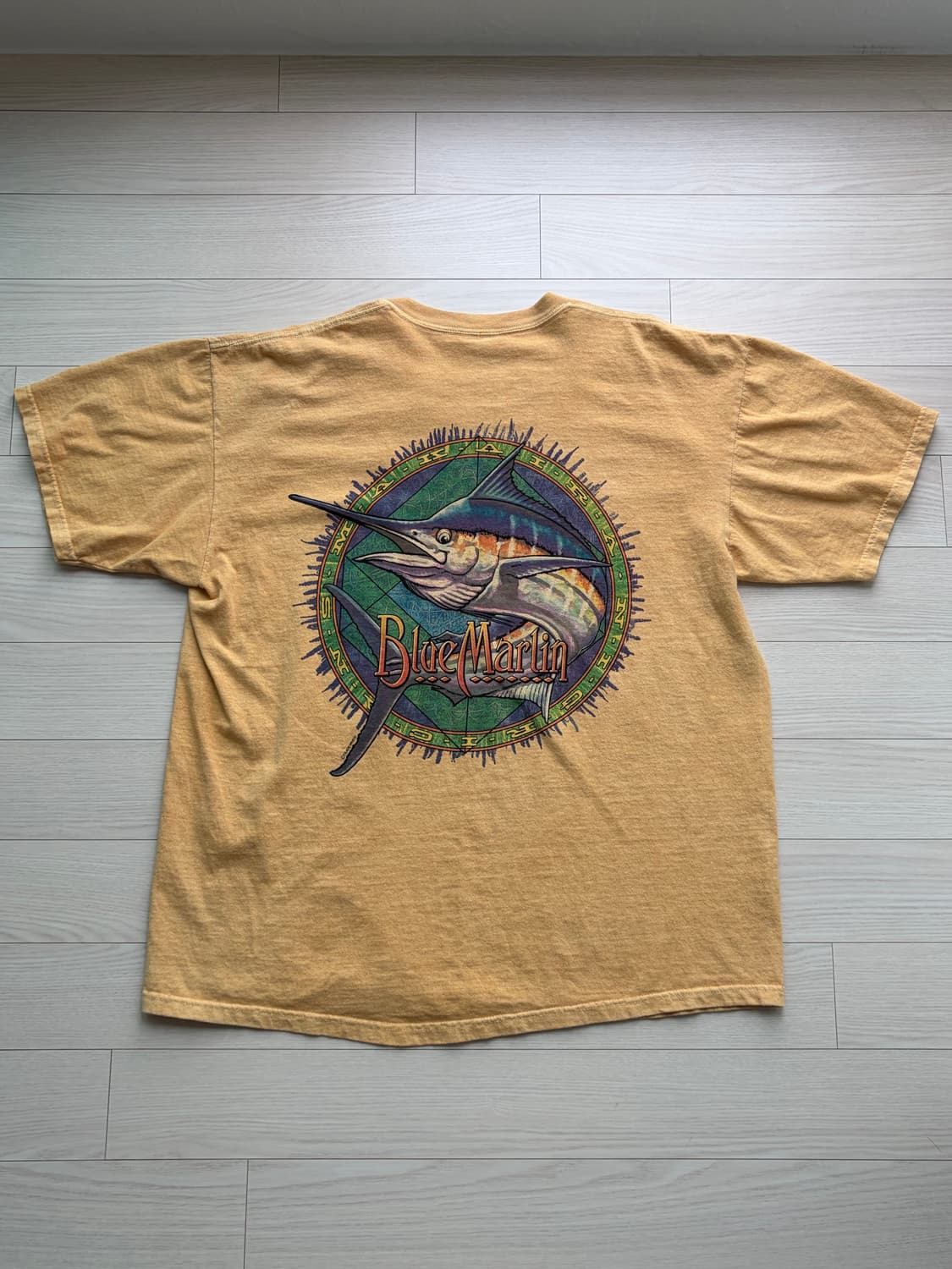 00s 아메리칸 빈티지 청새치 프린팅 옐로우 티셔츠 L (105) 상품이미지4