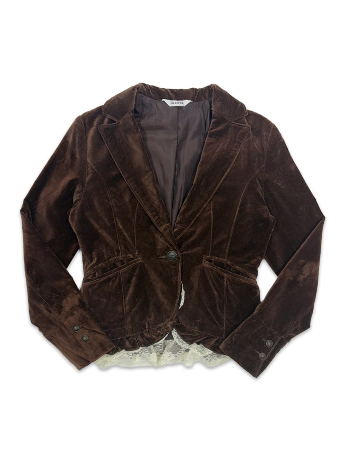 빈티지 브라운 벨벳 프릴레이스 모리 싱글 자켓 상품이미지1