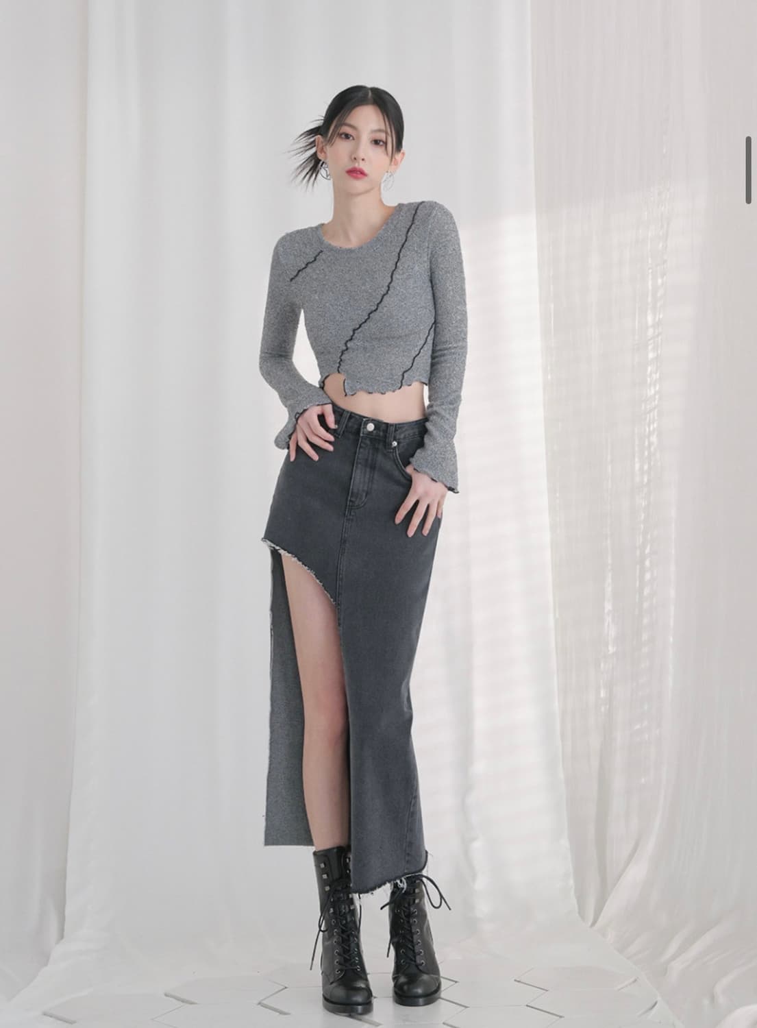 어반드레스 Unbalanced Long Denim Skirt BLACK 상품이미지2