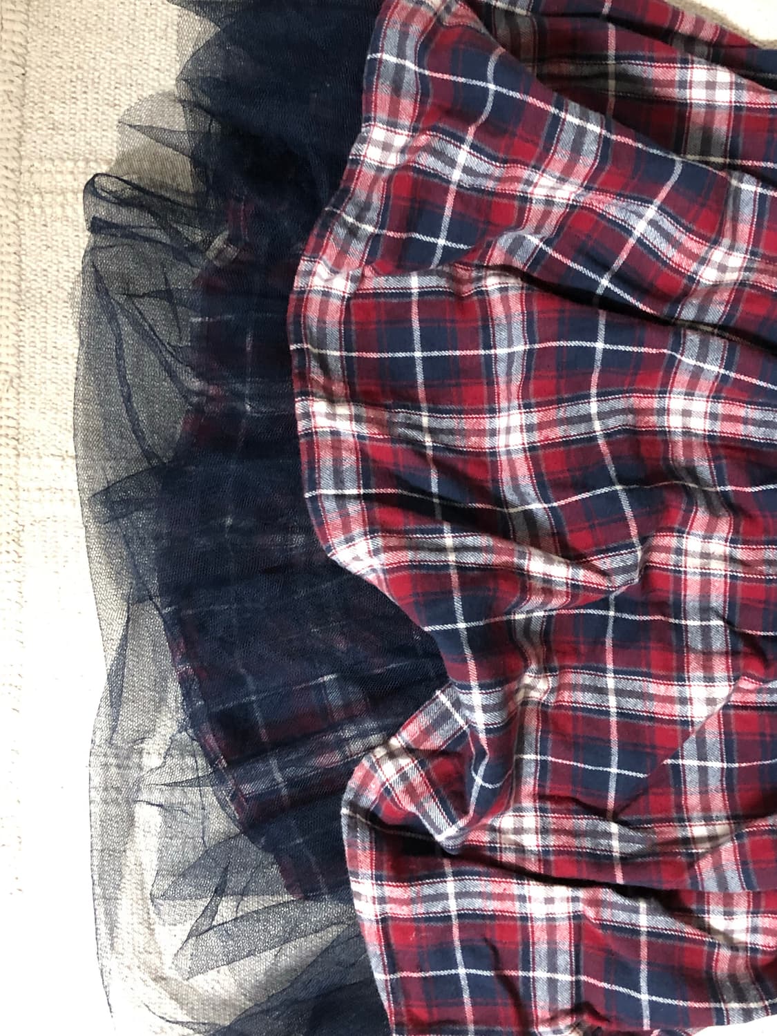 빈티지 레드 체크 튤 레이어 스커트 상품이미지3