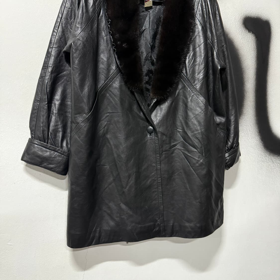 VTG 빈티지 퍼 트리밍 100% 쉽스킨 양가죽 싱글 코트 자켓 상품이미지4