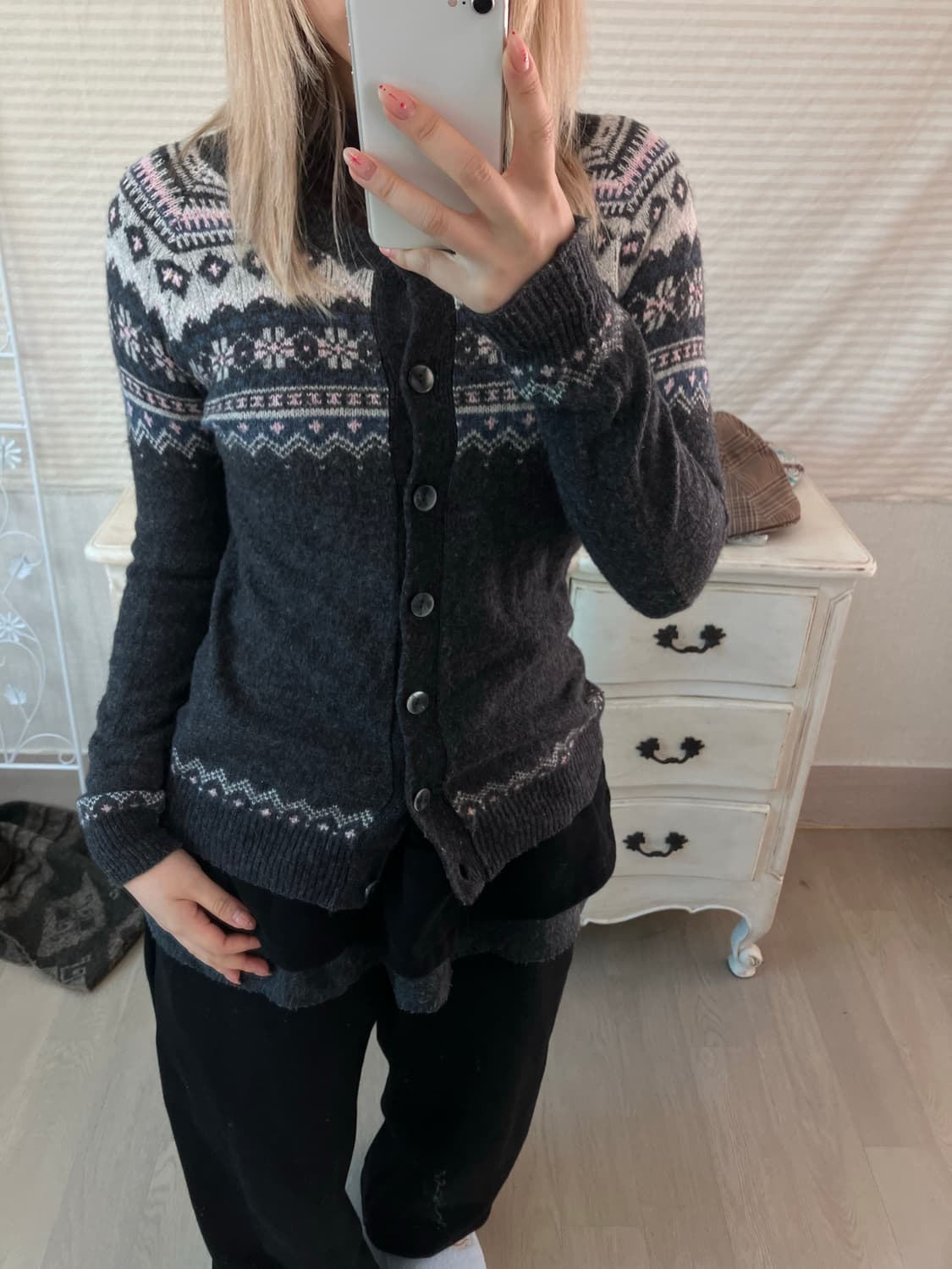 jpn vintage 핑크 그레이 노르딕 가디건  상품이미지1