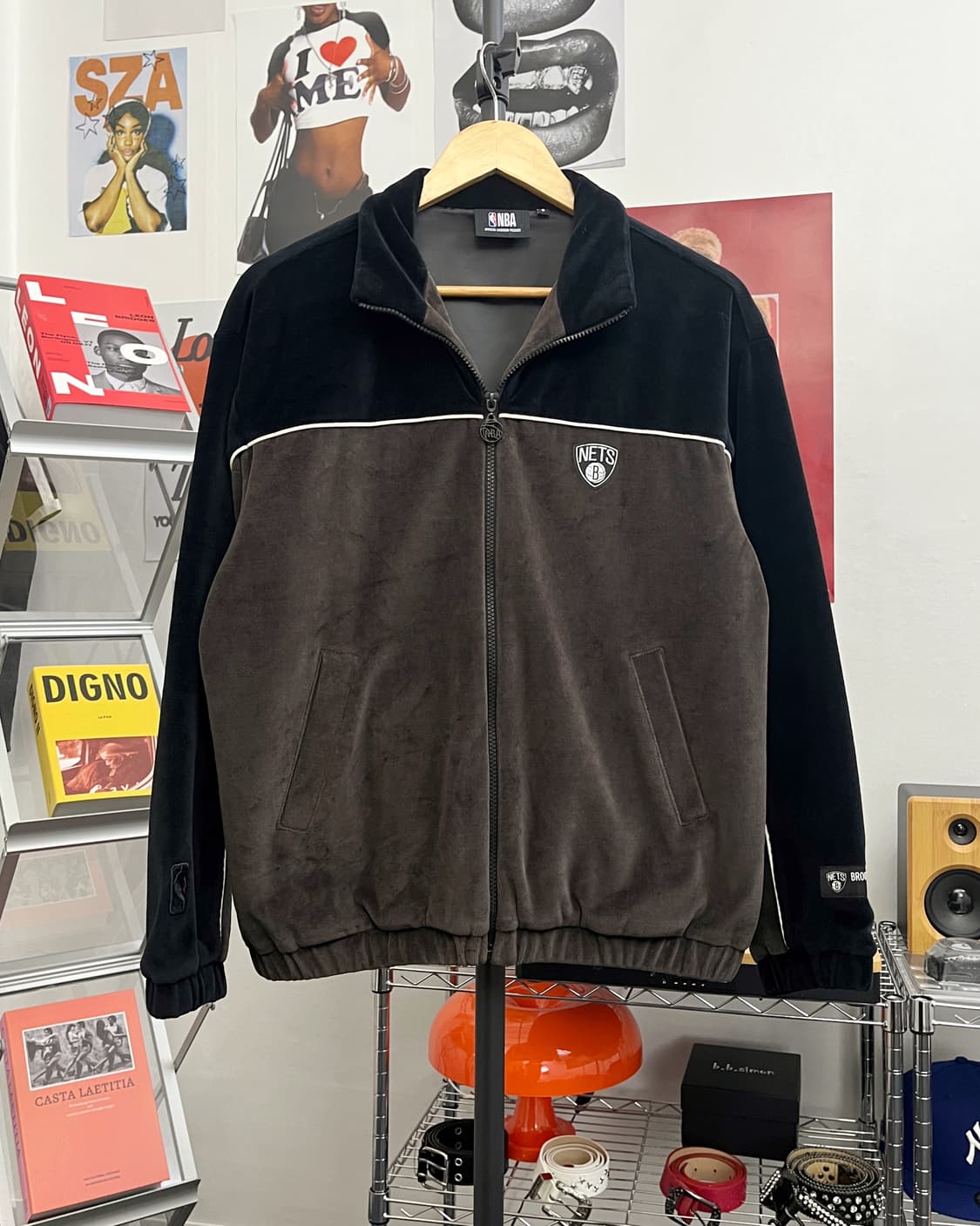 NBA 브루클린 네츠 벨벳 트랙탑 져지 상품이미지5