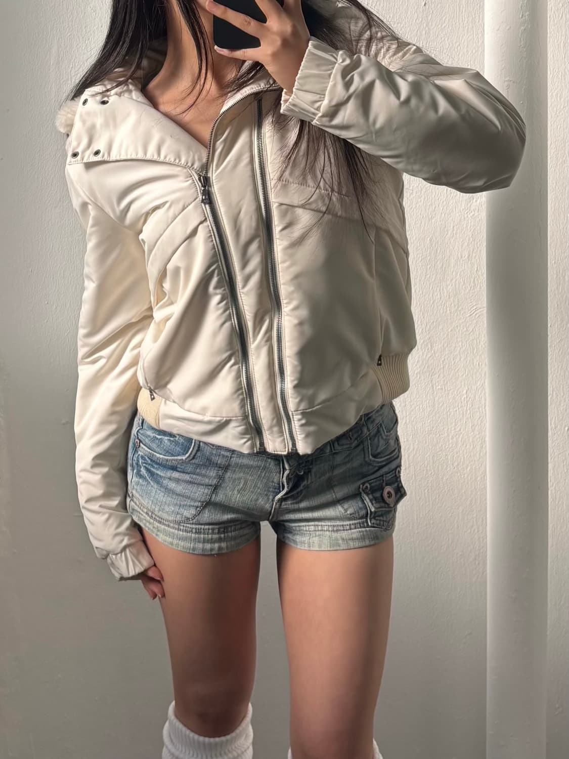 Vintage White Fur-Hood Padded Jacket 상품이미지2