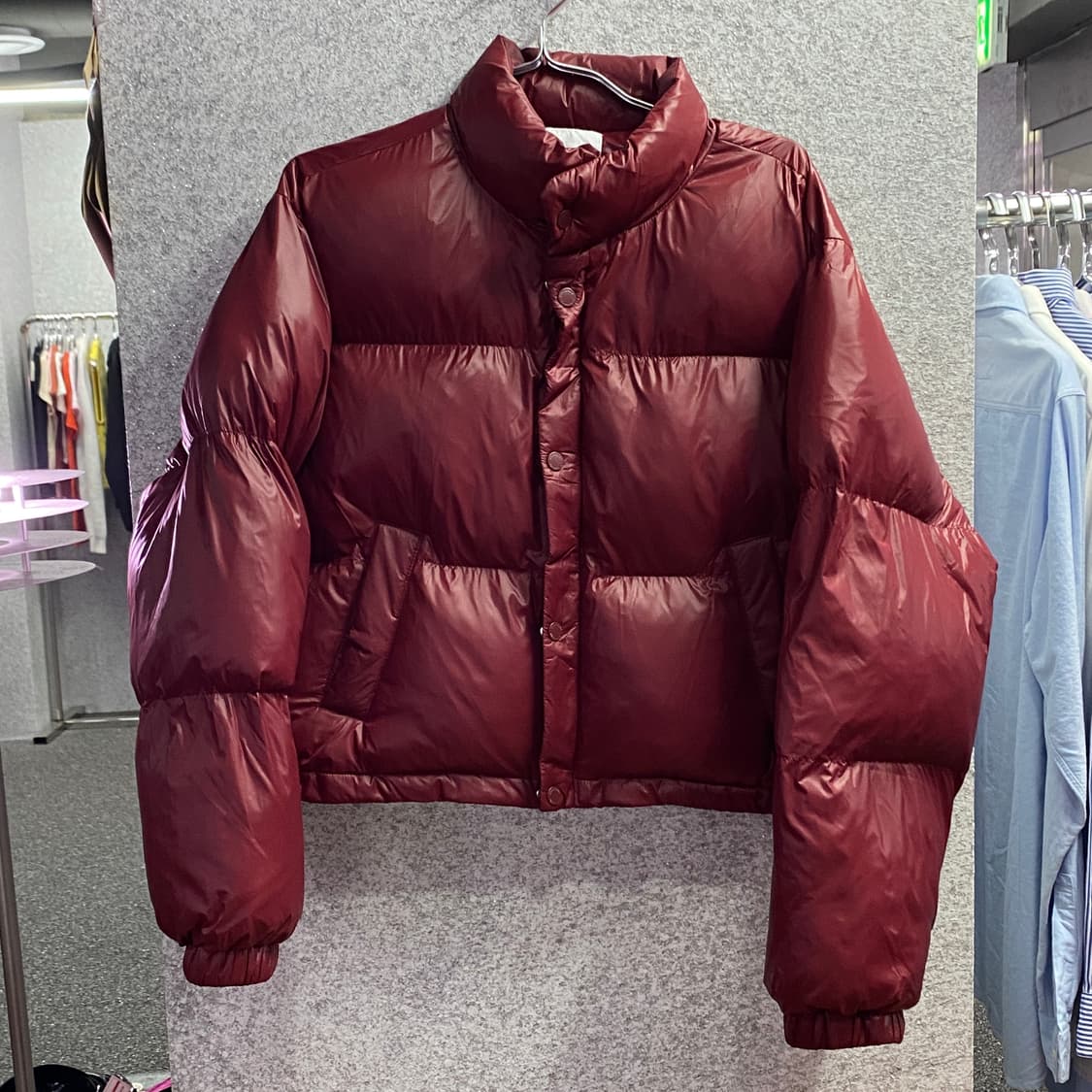 코드그라피 버건디 나일론 세미크롭 패딩 B3292 상품이미지2