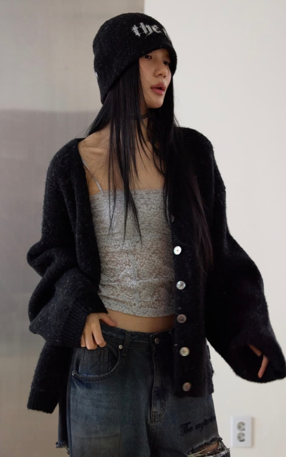 더미스테리어스호텔 알파카 울 가디건 블랙 상품이미지1