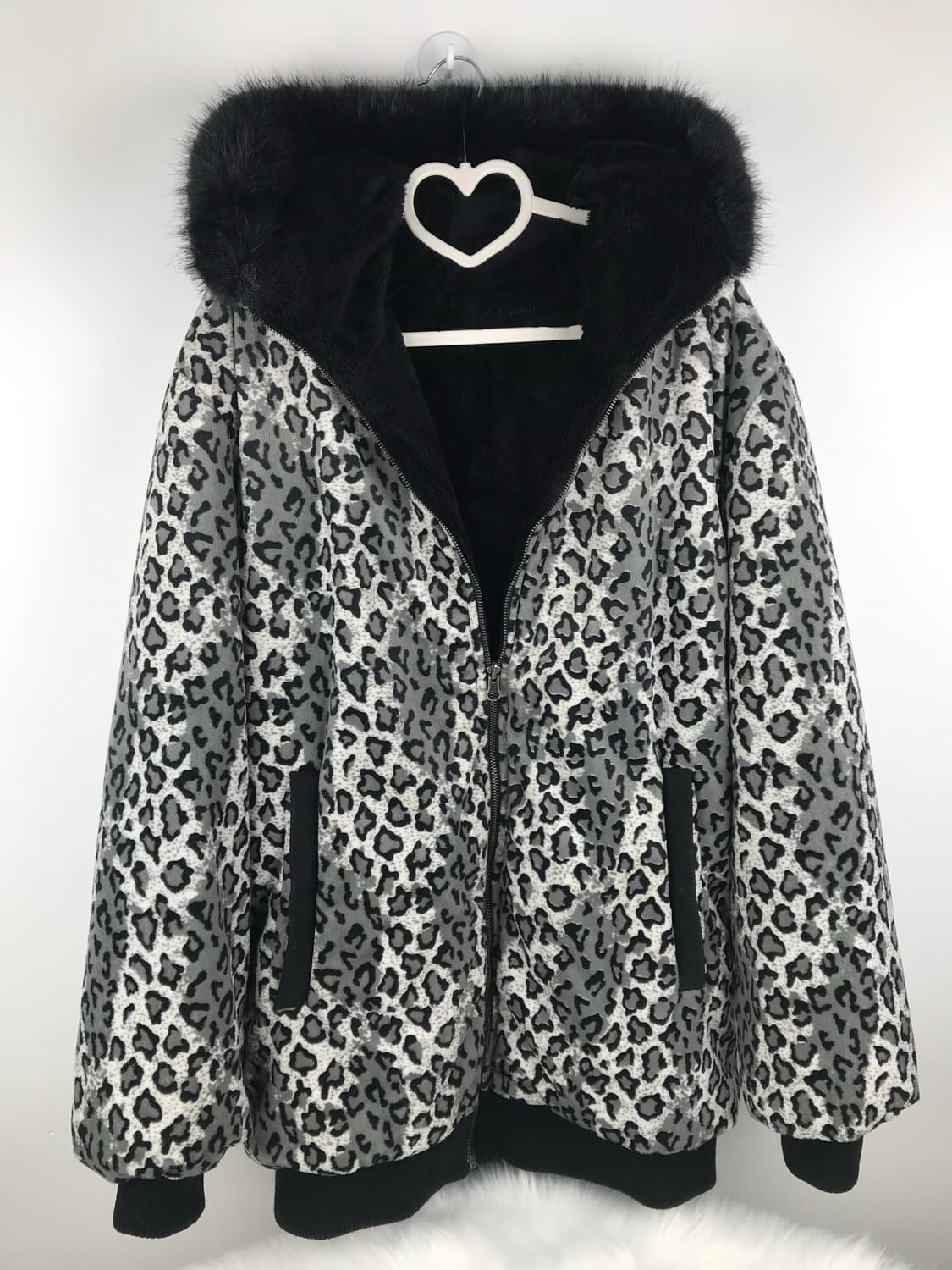 오네갸루 호피 레오파드 퍼자켓 양털 후드집업 패딩점퍼y2k 대재장급빈티지 상품이미지2
