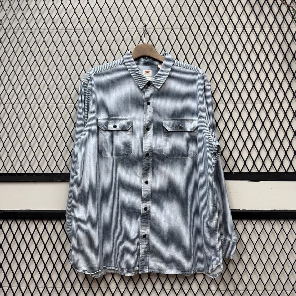 리바이스 워크 셔츠 스트라이프 패턴 투포켓 포인트 인디고 블루 상품이미지1