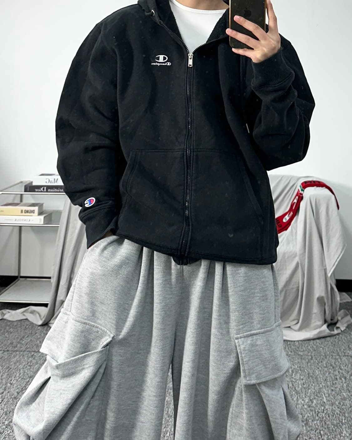 챔피온 스몰로고 블랙 후드집업 M 상품이미지3