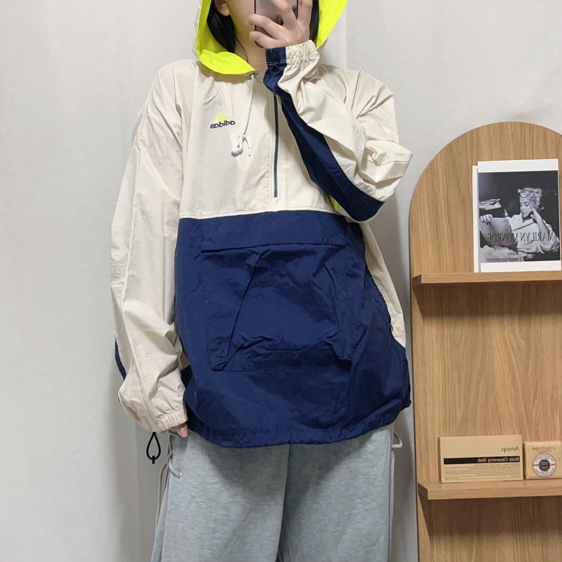 [정품] 아디다스 베이지 네이비 배색 아노락 [ L ] 상품이미지3