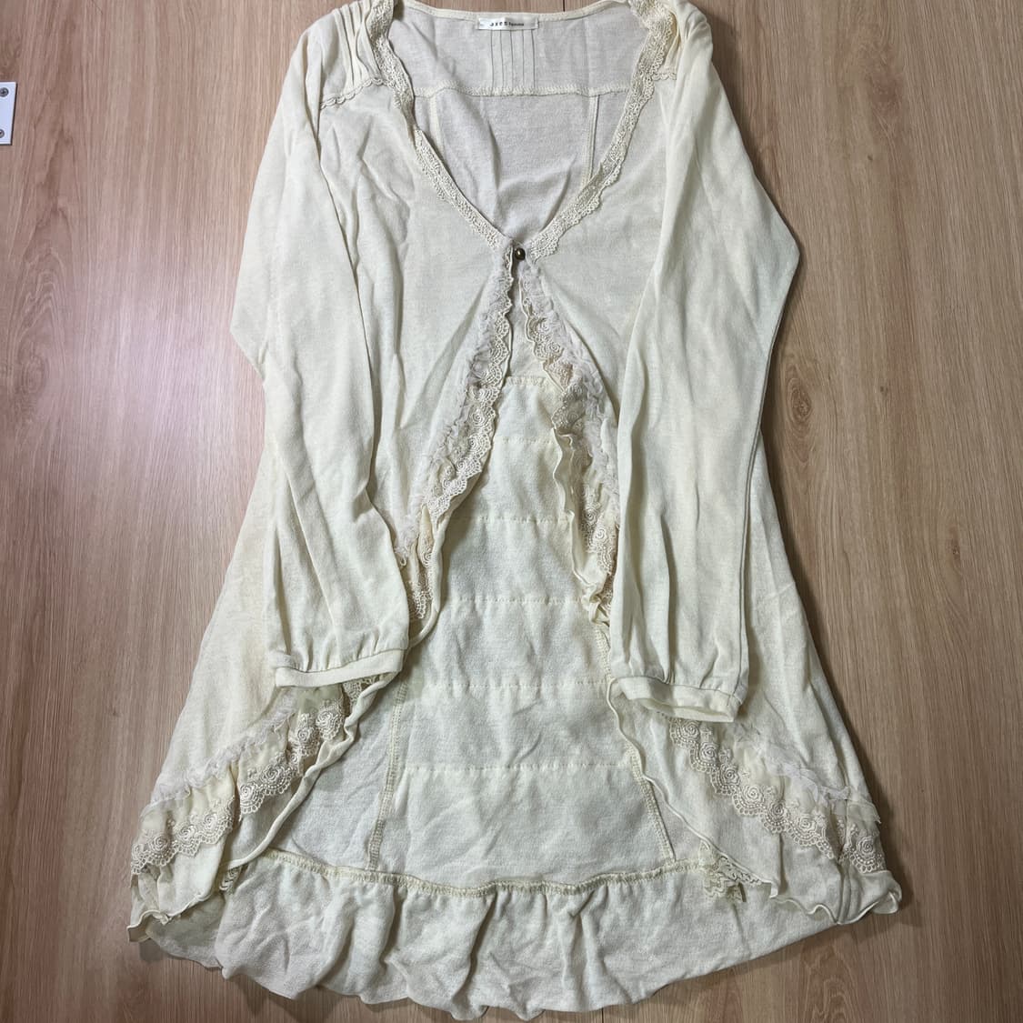 빈티지 | 엑시즈팜 레이스 롱 가디건 아이보리 상품이미지1