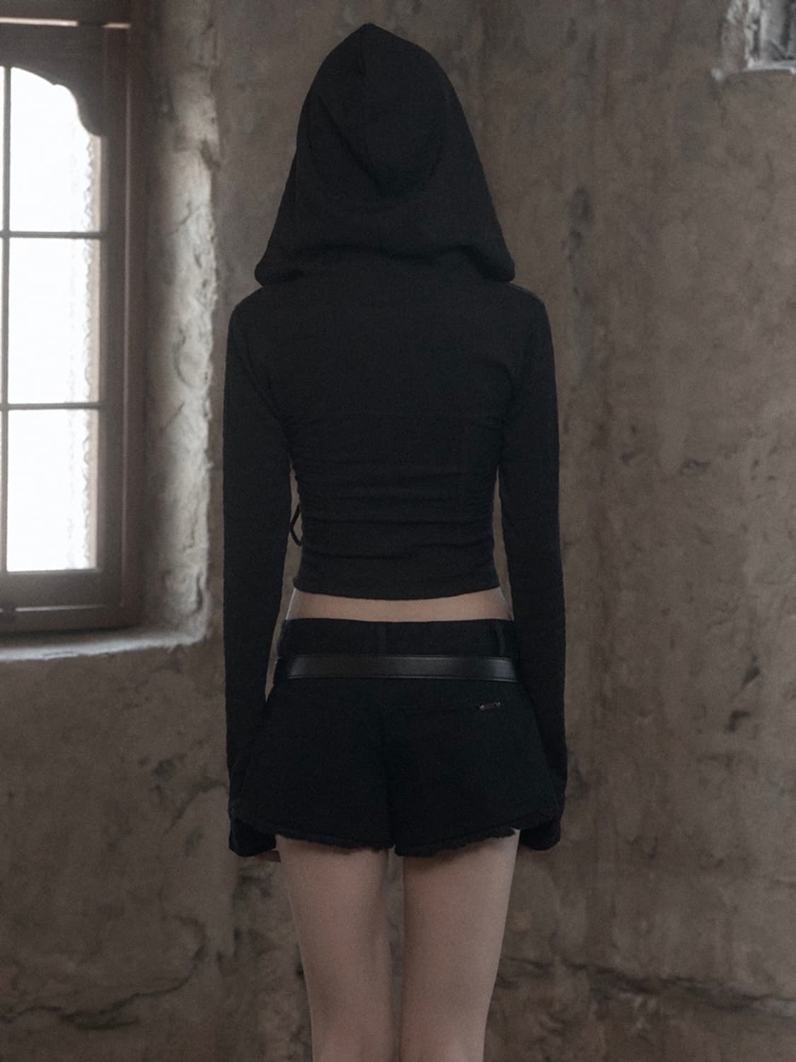Mnem Diamond Neck Corset Hoodie (black) 상품이미지3
