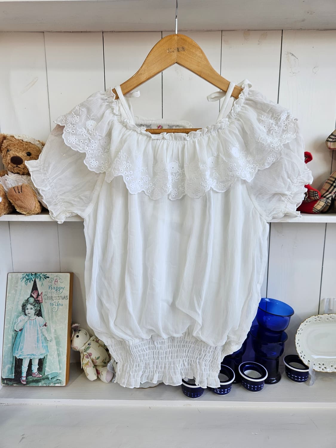 화이트 레이스 셔링 블라우스 상품이미지5