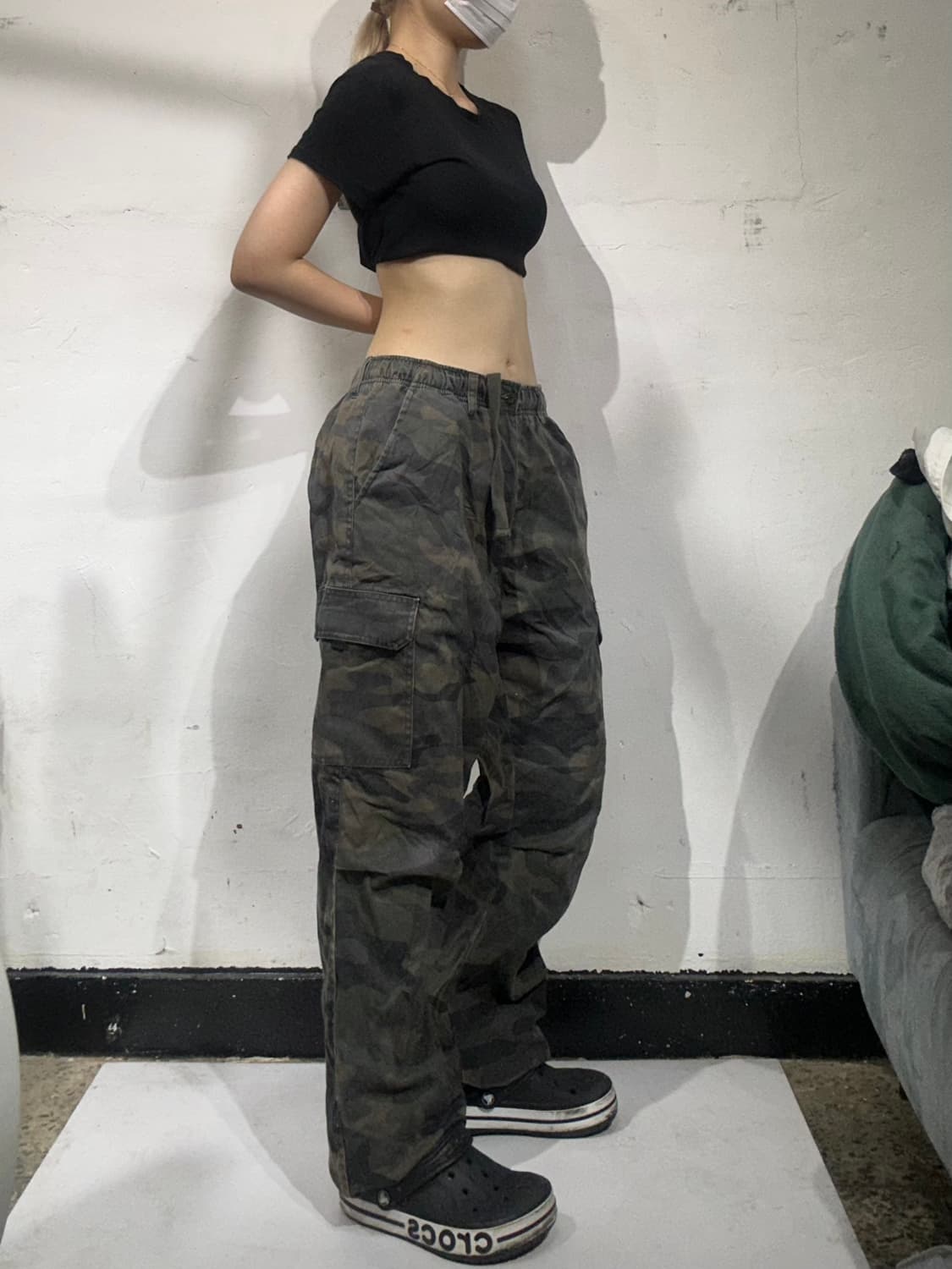 빈티지 밀리터리 카키 카모 와이드 카고 팬츠 L 상품이미지1