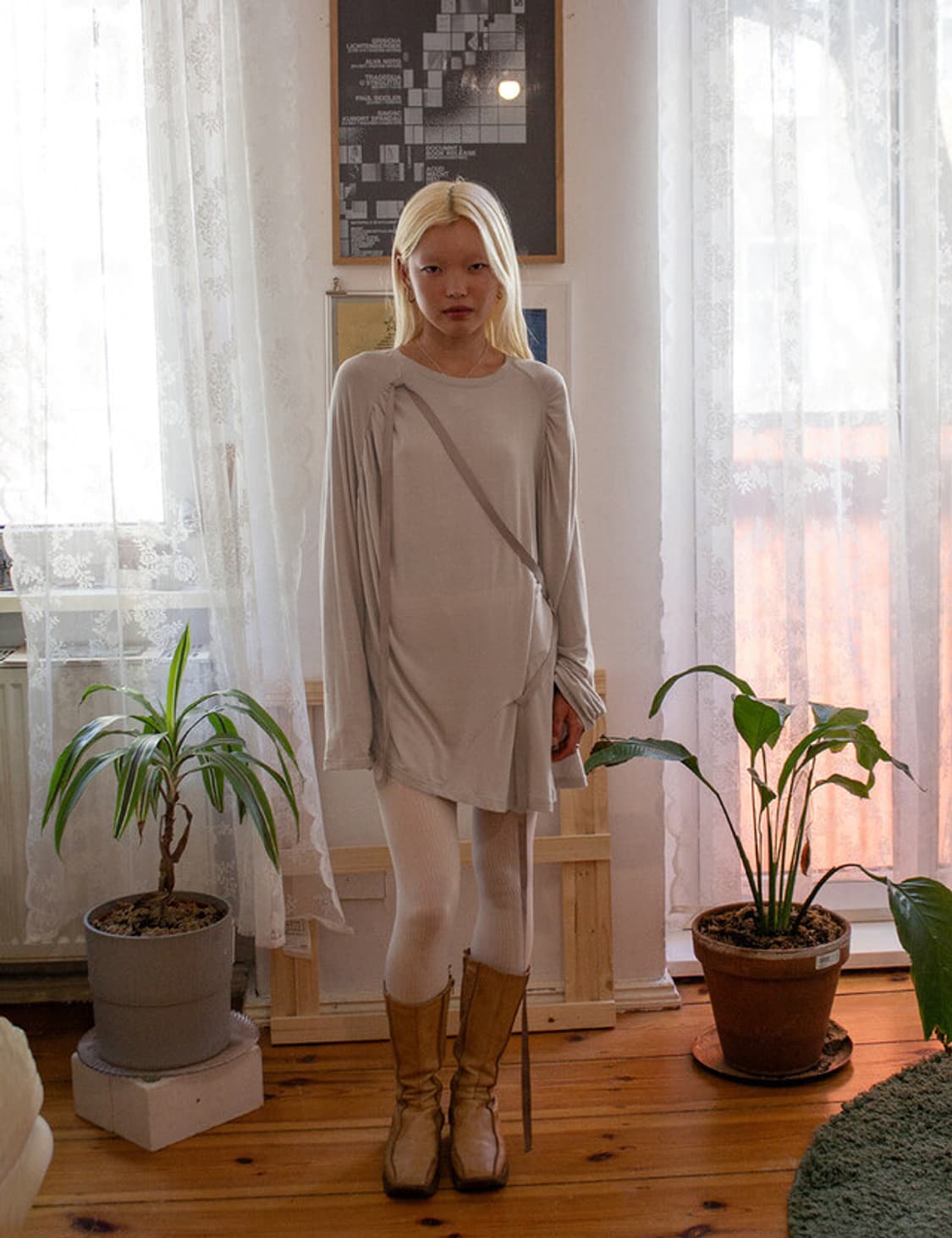 Shirring Strap Jersey in Beige 상품이미지2