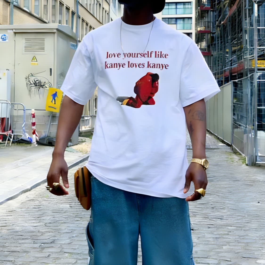 [새상품 L사이즈] 트렌디 커스텀 Kanye 문구 프린트 반팔 상품이미지1