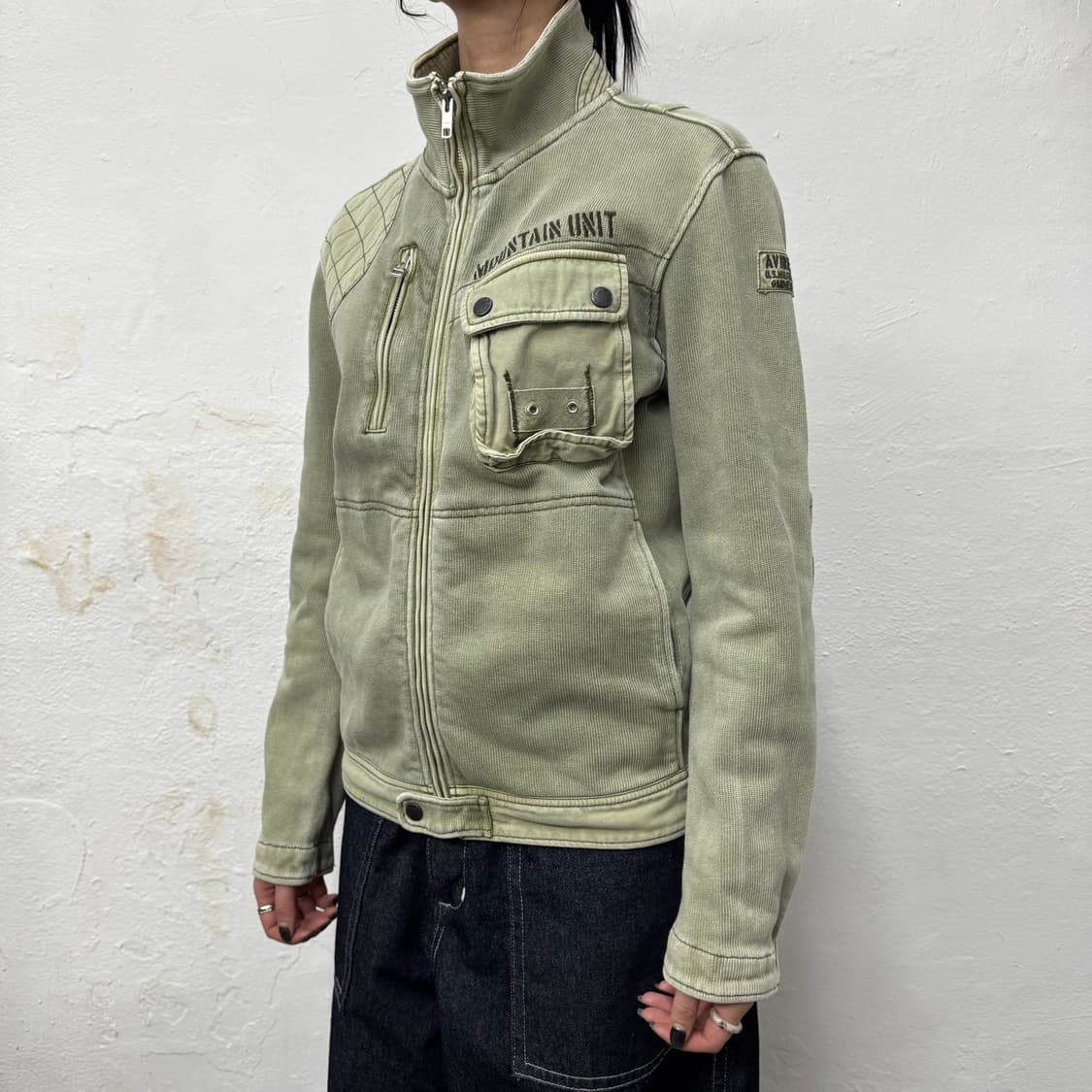 아비렉스라이트 올리브컬러 헤비웨이트 하이넥 밀리터리 풀 집업 자켓 상품이미지1