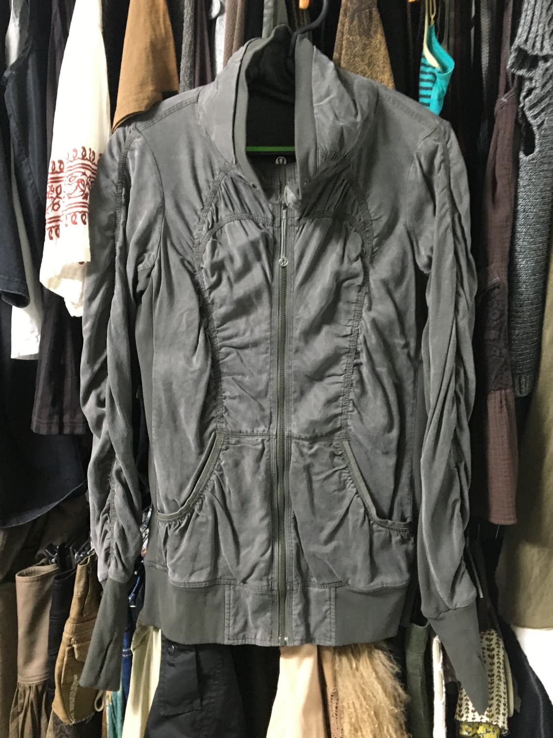 Khaki shirring zip up  상품이미지1