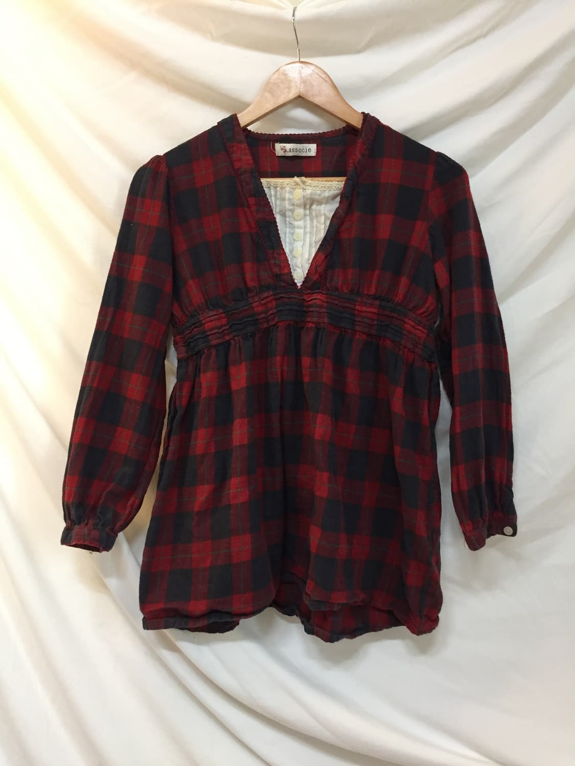 레이스 레이어드 모리걸 체크티셔츠 상품이미지1