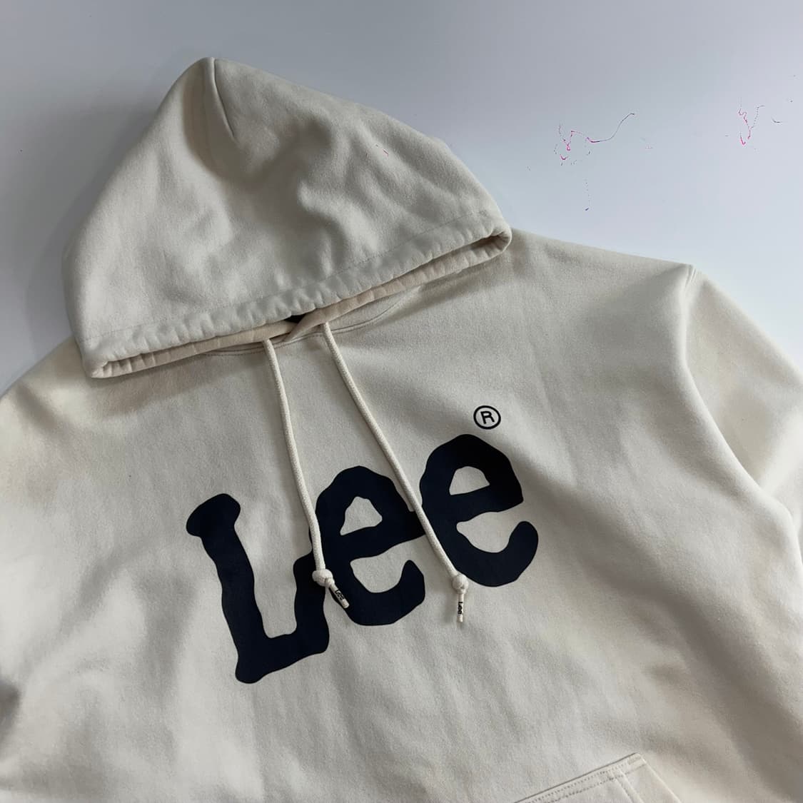 Lee 리 네이비 로고 아이보리 후드티 상품이미지4