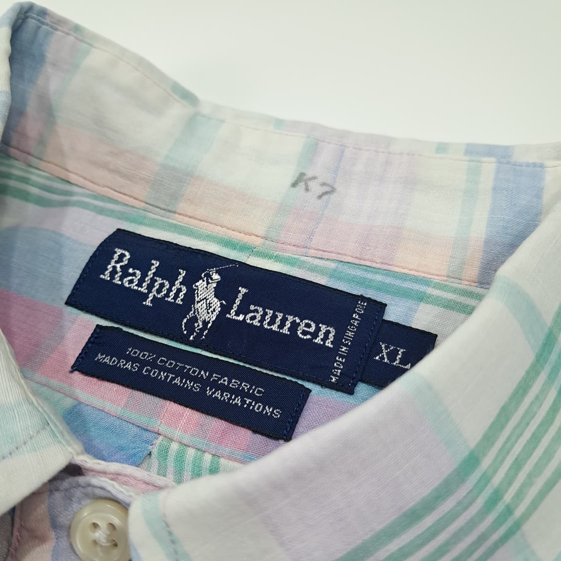 CL619 XL 폴로 80s 싱가포르판 마드라스 체크 파스텔 셔츠 남방 상품이미지3