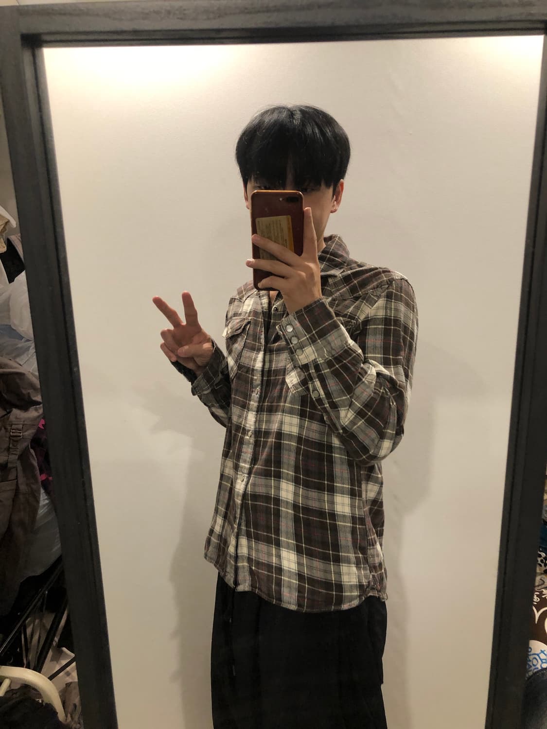 빈티지 브라운 체크셔츠 너드 y2k 일본빈티지 갸루 스트릿311   상품이미지3