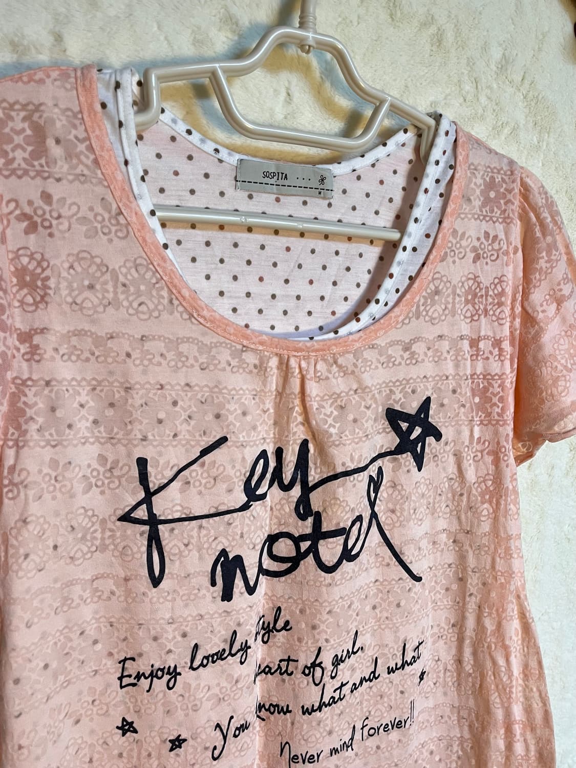 빈티지 반팔 도트 벌룬핏 레이어드 티셔츠 상품이미지3