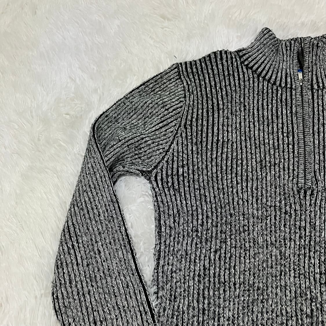 빈티지 그레이 반집업 스트라이프 폴라 니트 908 y2k 스트릿 모리 갸 상품이미지5