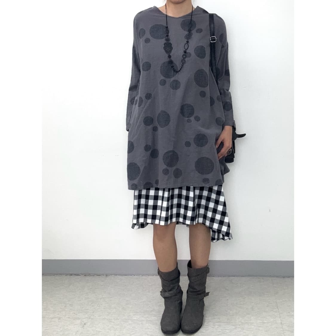 빈티지 그레이 도트 원피스 상품이미지2