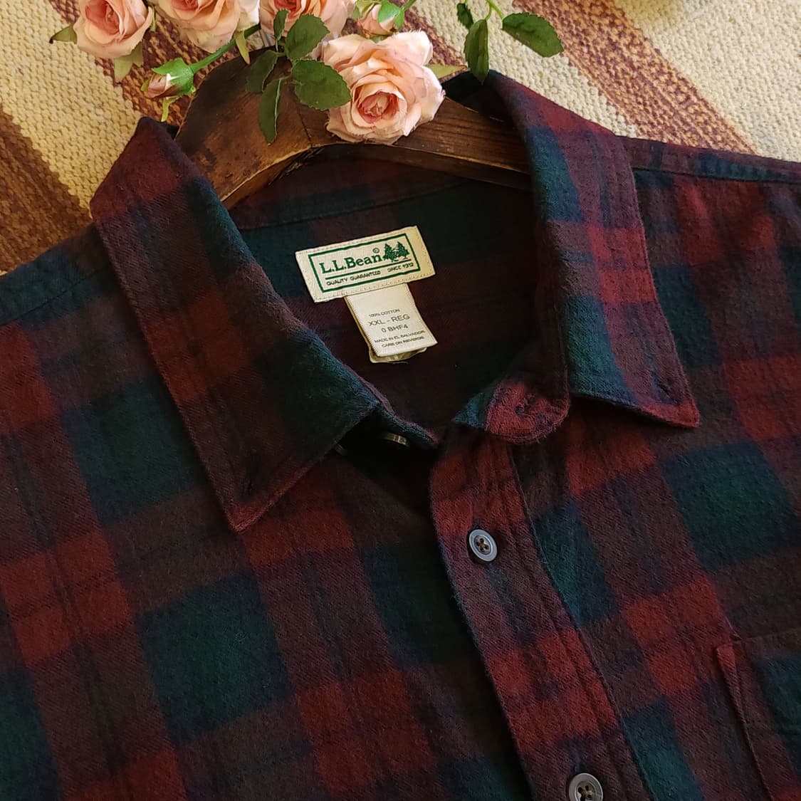 90s 엘엘빈 체크셔츠 플란넬 셔츠 헤비코튼 워크셔츠 레드 그린 xxl 상품이미지6