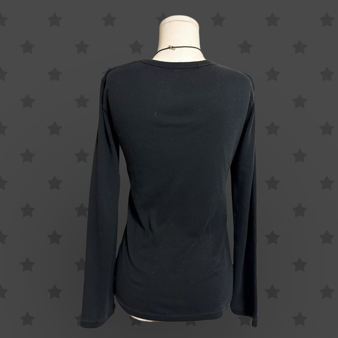 고스펑크 헤이세이갸루 핀터깔 블랙 큐빅 디테일 딱붙 유넥 블랙 긴팔티 상품이미지3