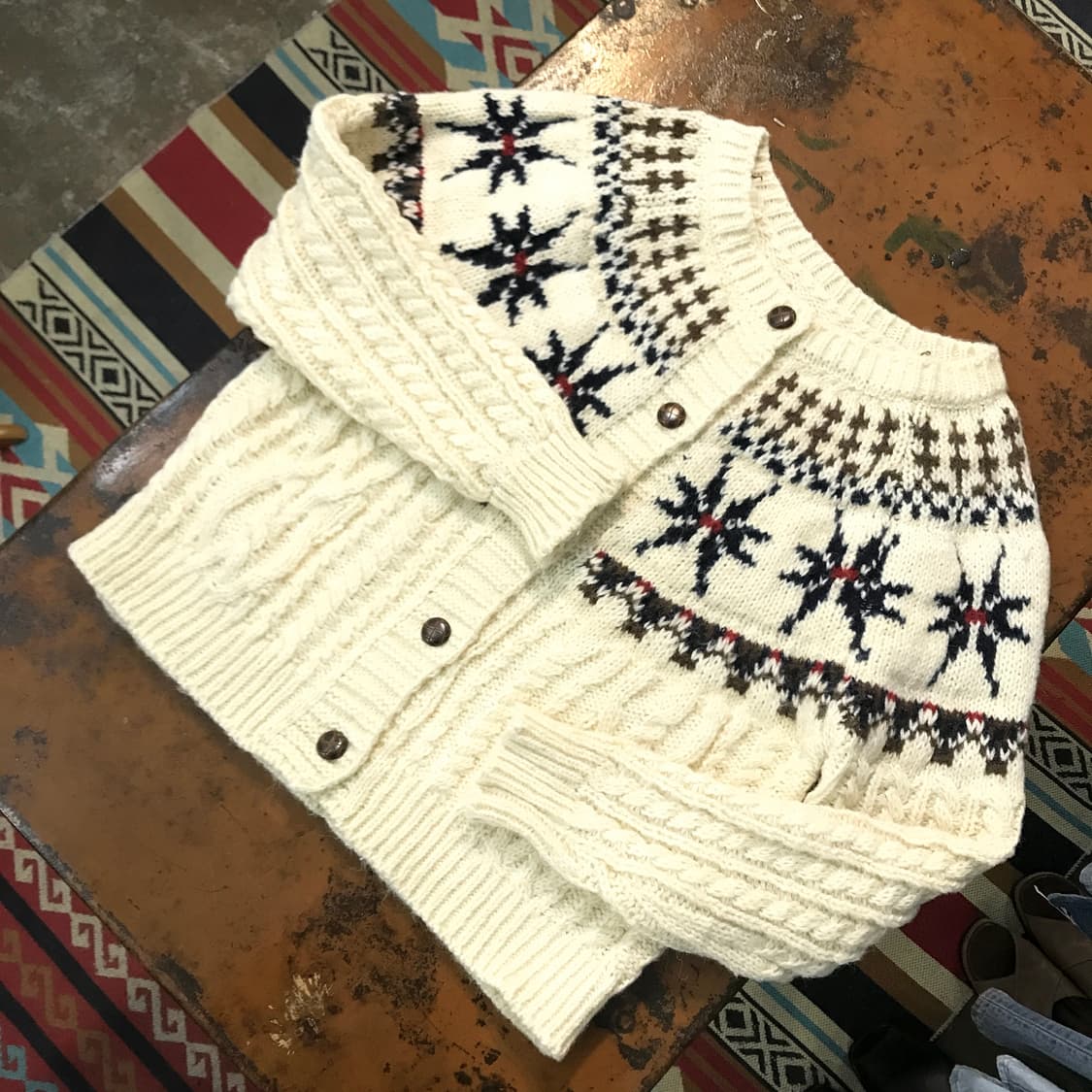 VTG 빈티지 아이보리 노르딕 패턴 스웨터 가디건 여성 프리사이즈 상품이미지2