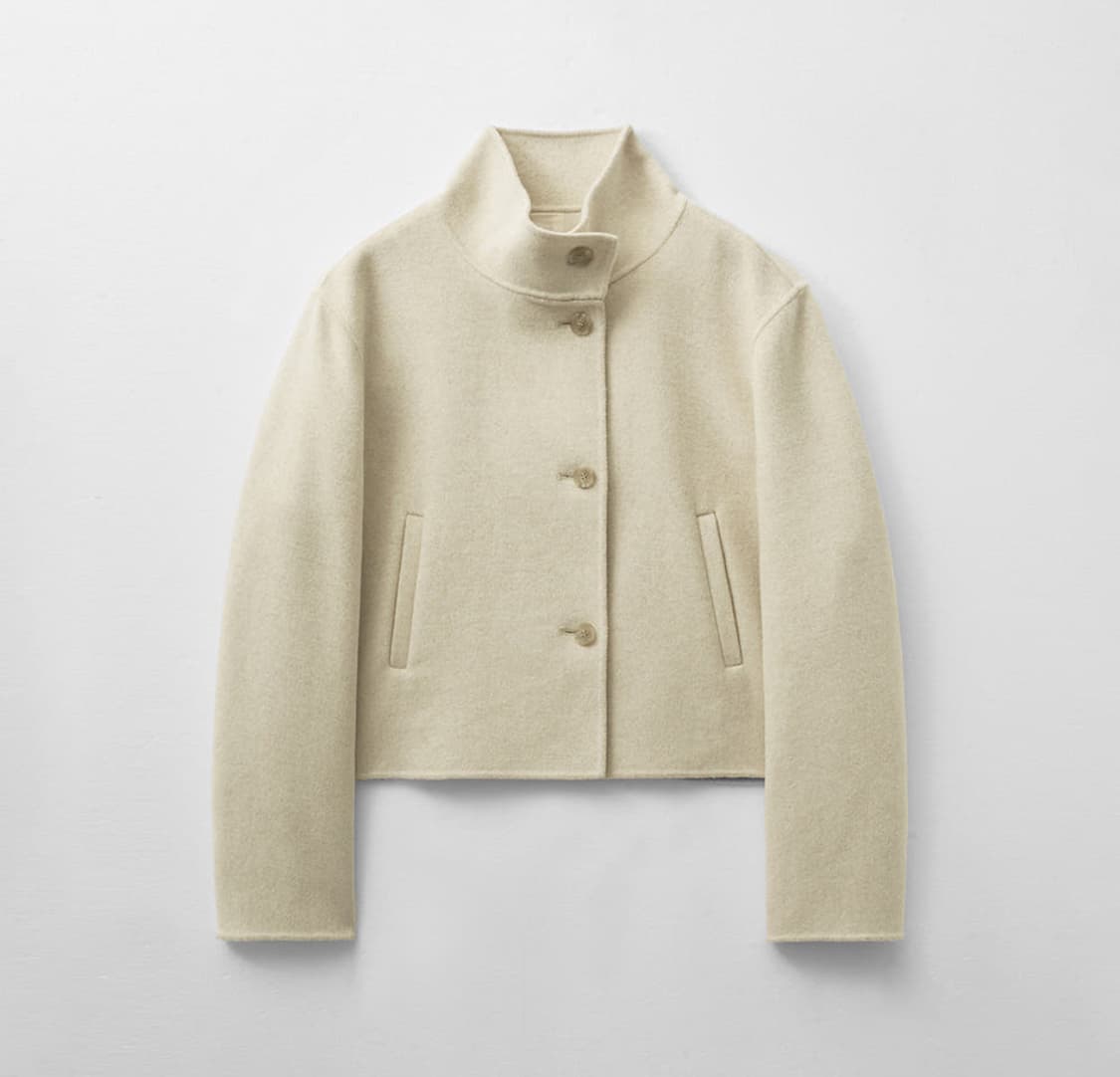 몽돌 캐시미어 울 핸드메이드 하이넥 크롭 코트 오트밀 상품이미지1