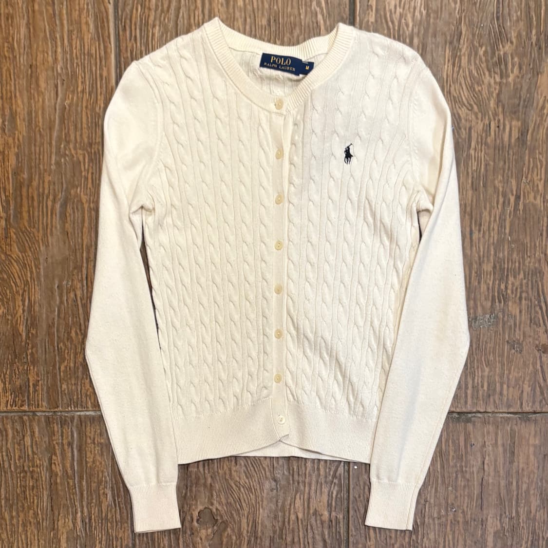 [HI] Polo 폴로 케이블 니트 가디건 화이트 상품이미지1