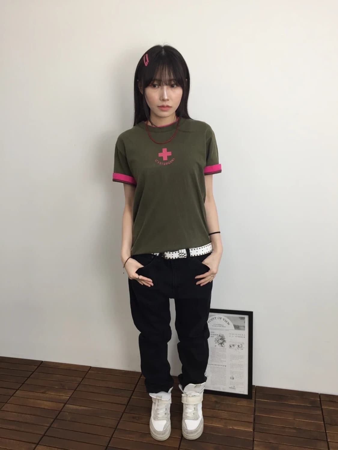 PEAK Y2K Ringer Tee Khaki Pink 상품이미지1