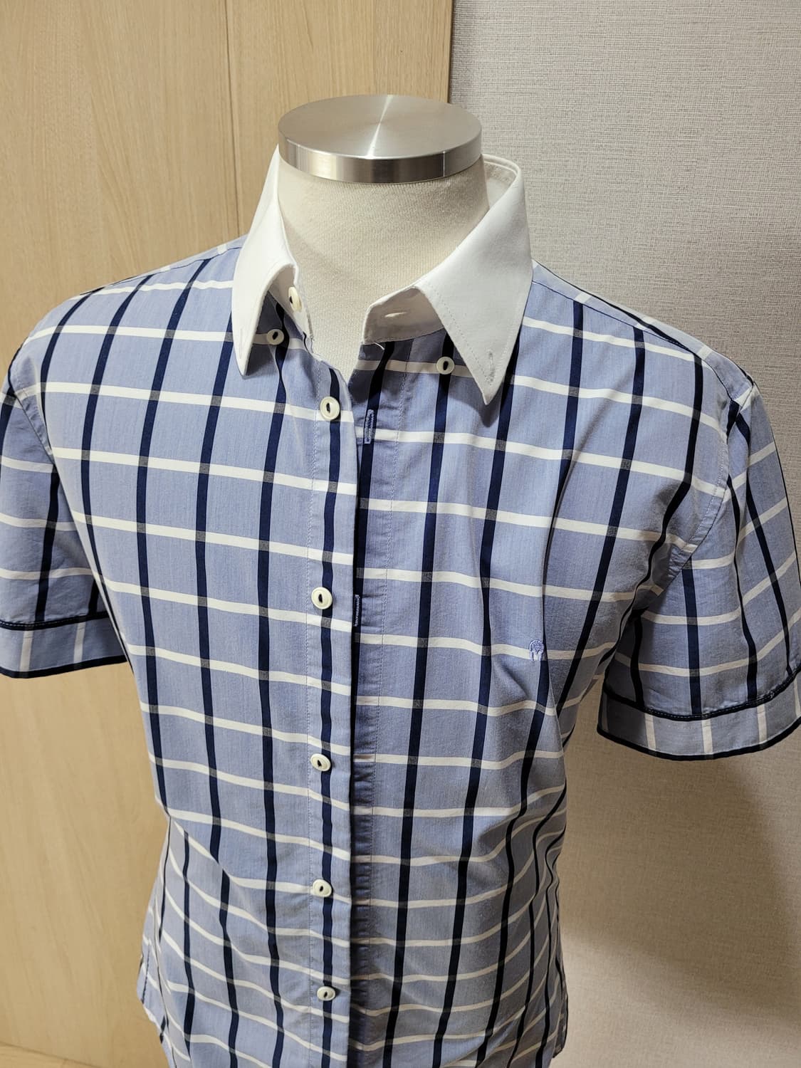 캘번 KELBURN 남자 체크 반팔셔츠 100 스카이블루 상품이미지2