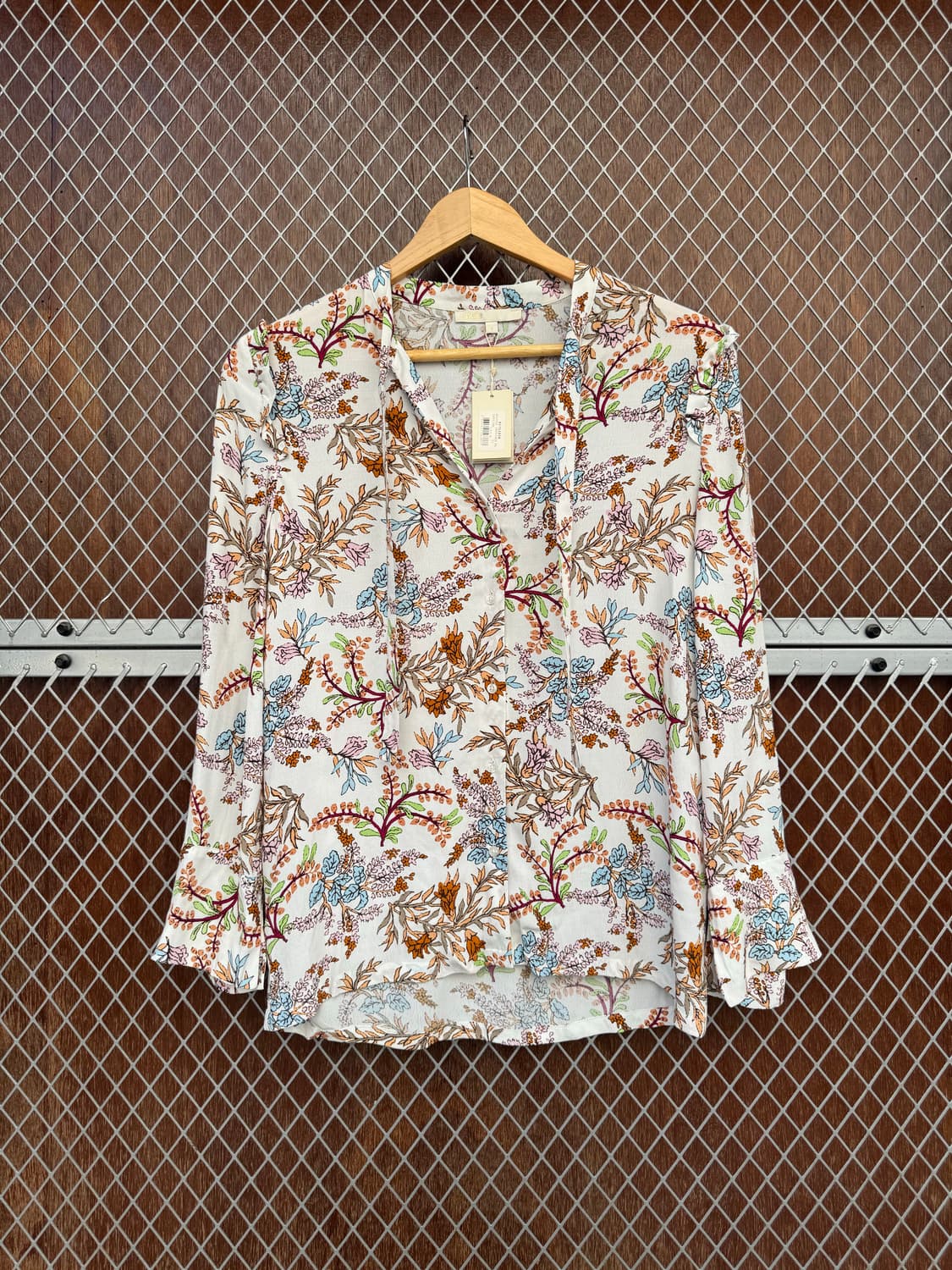 마쥬 maje 플라워 패턴 프린팅 리본 끈 러플 블라우스 셔츠 s 새상품 상품이미지5