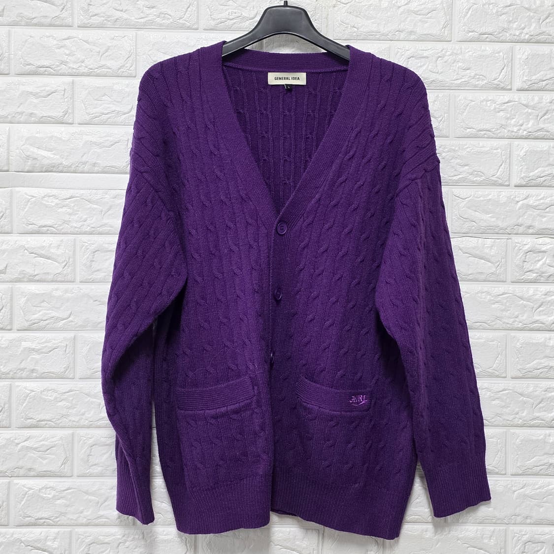 제너럴아이디어 퍼플 꽈배기 니트 가디건 L 상품이미지1