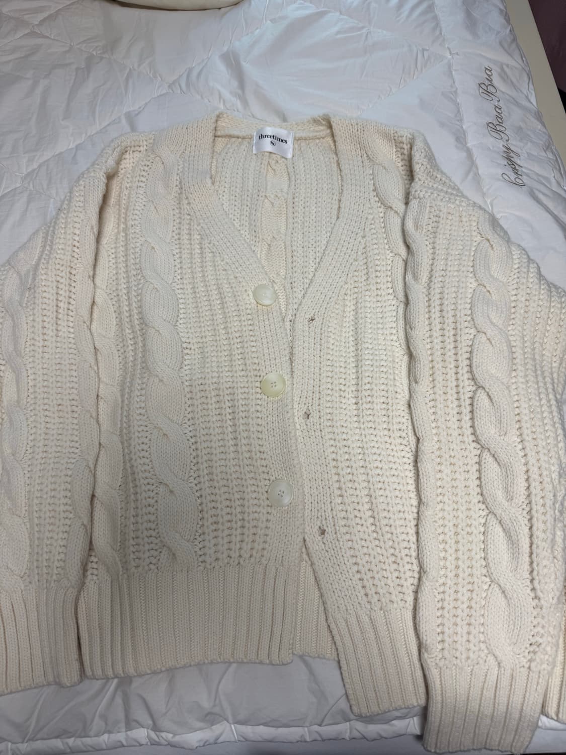 쓰리타임즈 Cable button wool cardigan ivory 상품이미지2