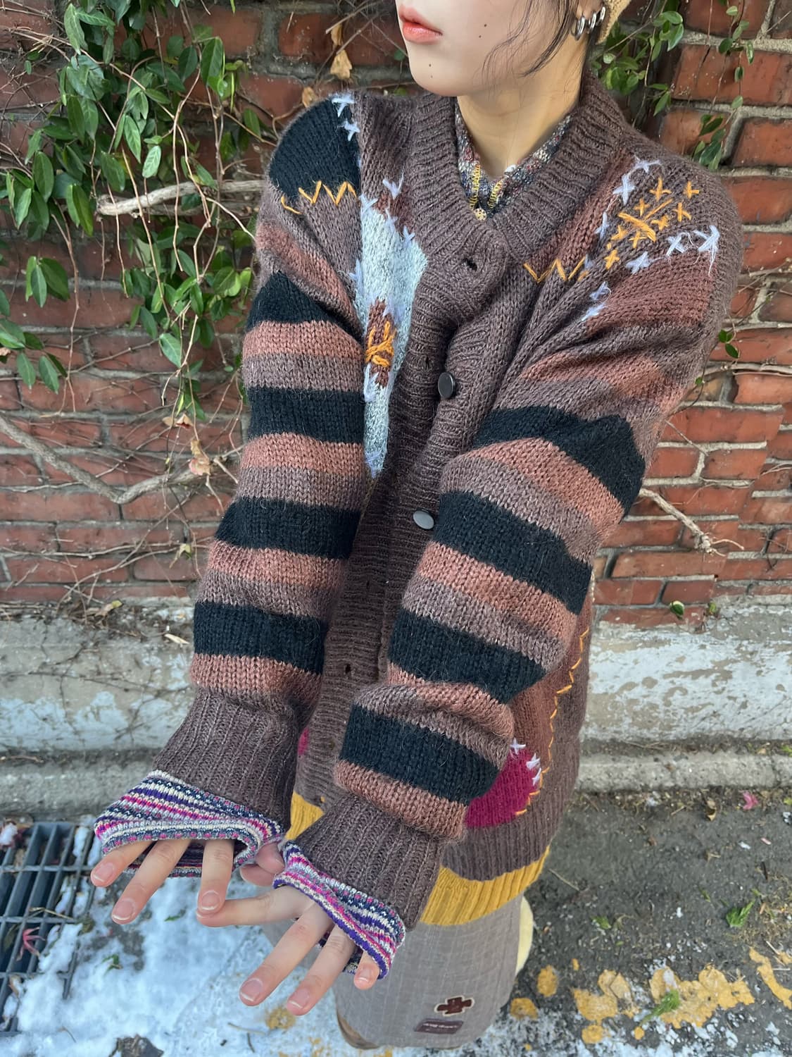 일본무드 자수 포인트 니트 가디건 상품이미지6